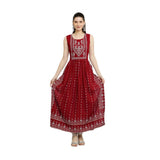Maroon printed rayon sleeveless kurti for women