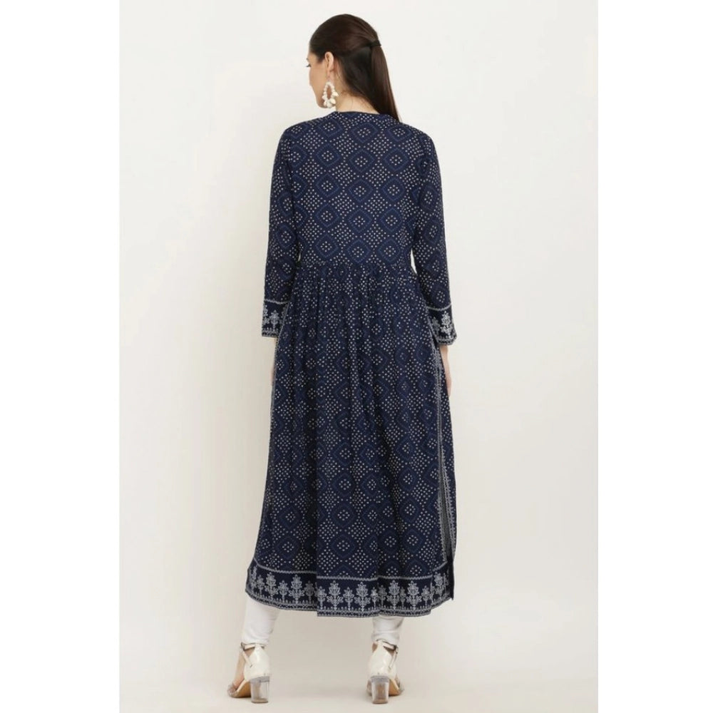 Blue rayon printed full-sleeve kurti for women's casual wear
