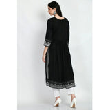 Women's Casual Rayon 3-4th Sleeves Kurti (Black)