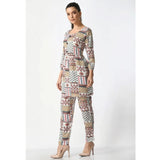 Women's Casual Crepe 3-4th Sleeves Cord Set (White)