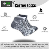 Multicolor unisex casual cotton low cut socks with printed patterns, light grey, black, anthra set of three