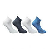 Multicolor unisex casual cotton printed ankle socks - off white, black, navy blue pair set for everyday wear