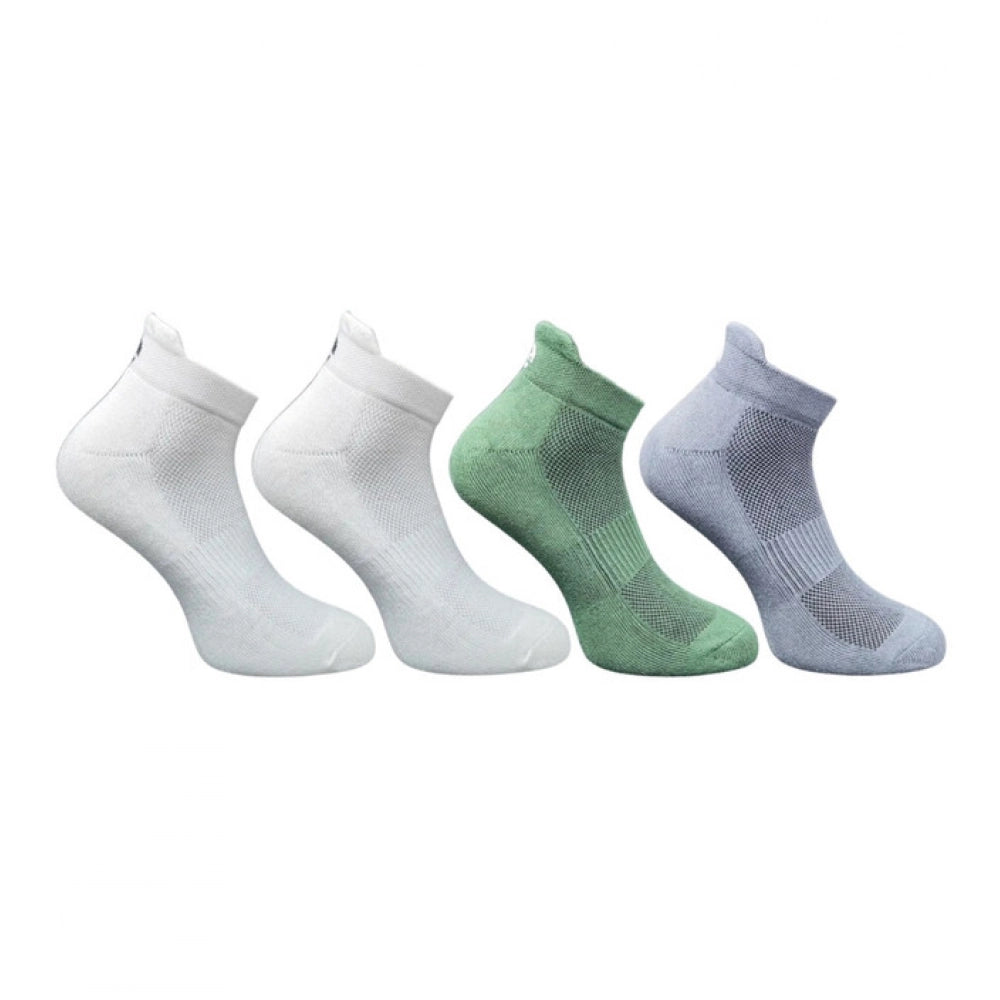Multicolor unisex casual printed cotton ankle socks: off white, olive, dark grey set of four