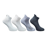 Multicolor unisex casual cotton printed ankle length socks, featuring light grey, off white, dark grey, and black patterns