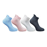 Multicolor unisex casual cotton ankle socks: sky blue, light peach, off white, black (patterned)