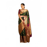 Green soft lichi silk printed saree with unstitched blouse (5.5mtr)