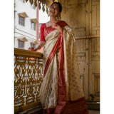 White soft lichi silk printed saree with unstitched blouse (5.5Mtr)