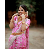 Pink soft lichi silk printed saree with unstitched blouse, vibrant floral design on a luxurious 5.5mtr length