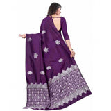 Purple soft lichi silk printed saree with unstitched blouse, luxurious ethnic wear for women