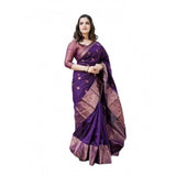 Blue soft lichi silk printed saree with unstitched blouse, 5.5mtr length