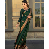 Green soft lichi silk printed saree with unstitched blouse, 5.5mtr length