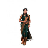 Green soft lichi silk printed saree with unstitched blouse, 5.5mtr length