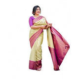 Light-green soft lichi silk printed saree with unstitched blouse, showcasing intricate floral designs on a 5.5mtr length