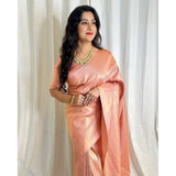 Soft peach lichi silk saree with unstitched blouse (5.5mtr)