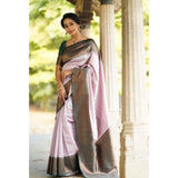 Light-pink soft lichi silk printed saree with unstitched blouse, vibrant floral design on a 5.5mtr length