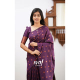 Purple soft lichi silk printed saree with unstitched blouse, luxurious eastern wear for women
