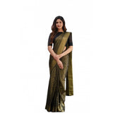 Green soft lichi silk printed saree with unstitched blouse, vibrant floral design on 5.5mtr length