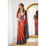 Orange soft lichi silk printed saree with unstitched blouse (5.5mtr)