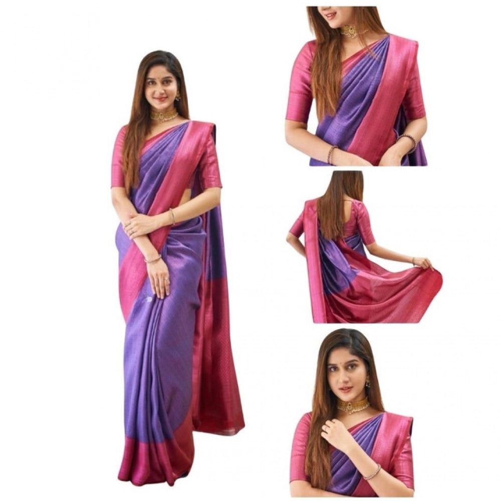 Purple soft lichi silk printed saree with unstitched blouse, luxurious Indian fashion for women