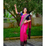 Pink soft lichi silk printed saree with unstitched blouse, 5.5mtr length