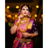 Pink soft lichi silk printed saree with unstitched blouse (5.5mtr)