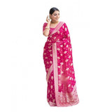 Pink soft lichi silk printed saree with unstitched blouse, 5.5mtr length