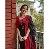 Black printed soft linen saree with unstitched blouse, vibrant design for women's fashion