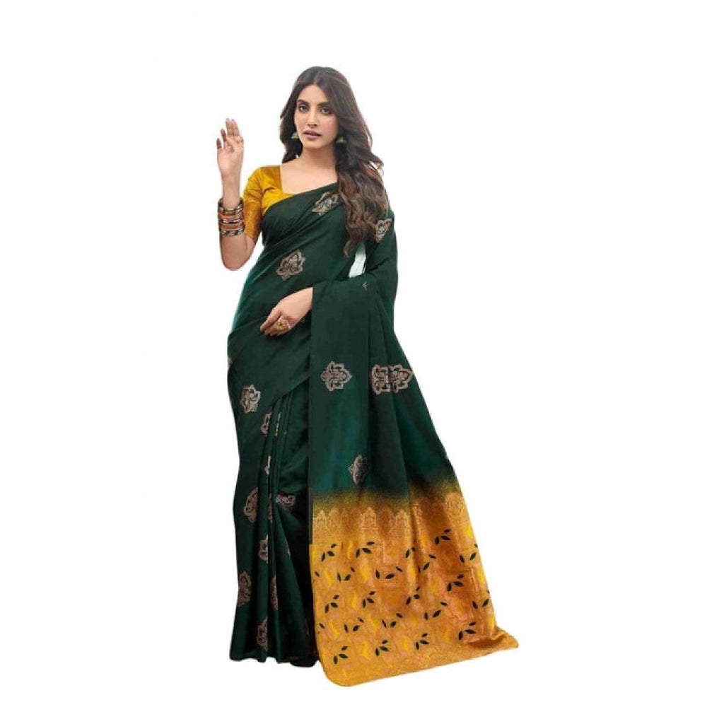 Soft green lichi silk printed saree with unstitched blouse, luxurious Eastern wear for women