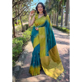 Green soft lichi silk printed saree with unstitched blouse, elegant Indian women's attire on display