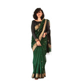 Green soft lichi silk printed saree with unstitched blouse, vibrant floral pattern showcased on a mannequin