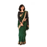 Green soft lichi silk printed saree with unstitched blouse, vibrant floral pattern showcased on a mannequin