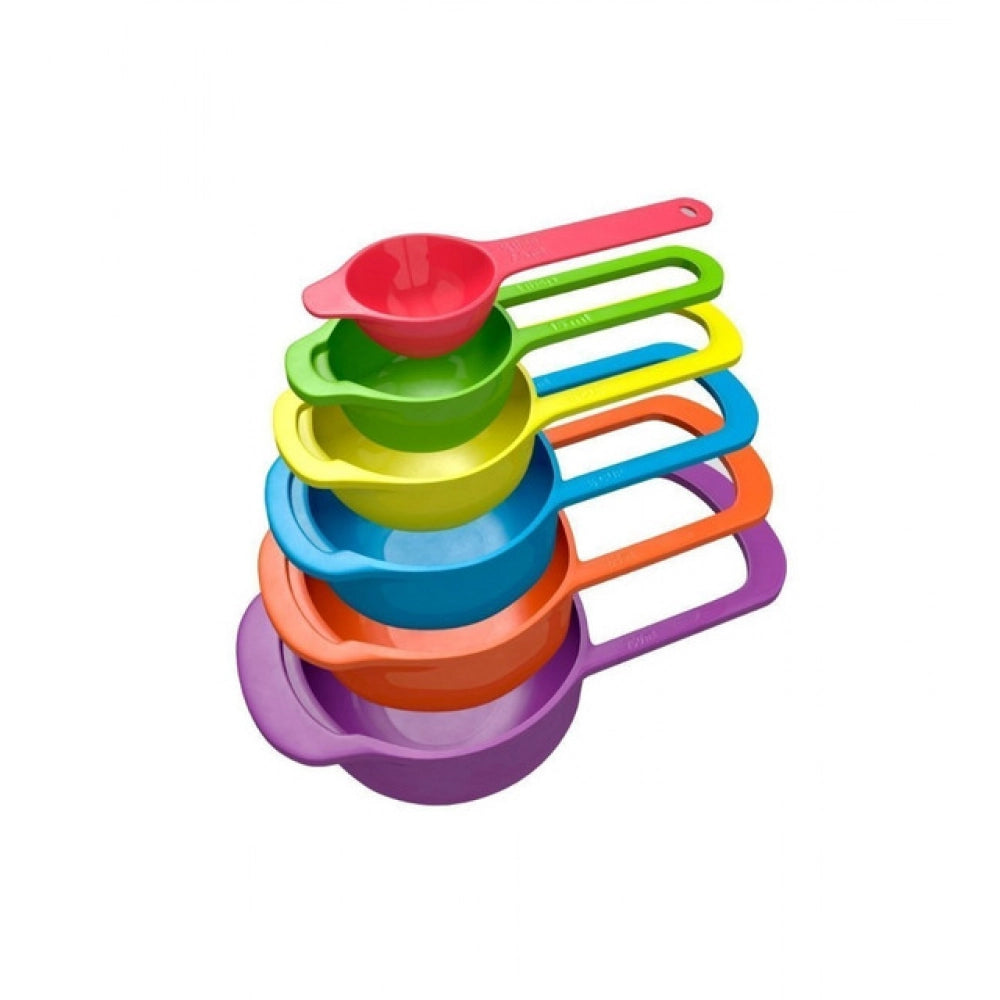 Assorted color stackable kitchen measuring cups, space-saving design with 6 pieces (2 TBSP, 4 cups), dishwasher safe for easy cleaning