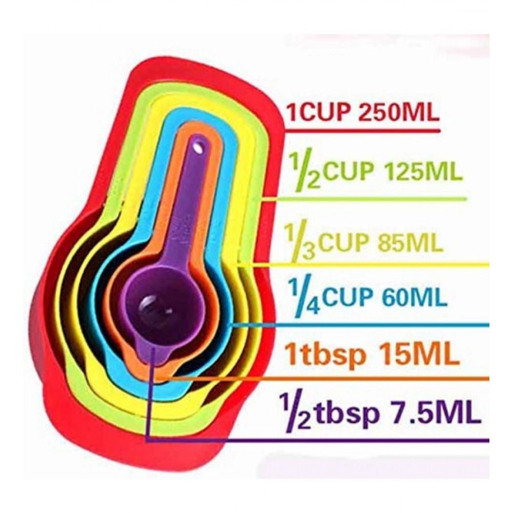 Assorted color stackable kitchen measuring cups set (6-pc), space-saving design, dishwasher safe