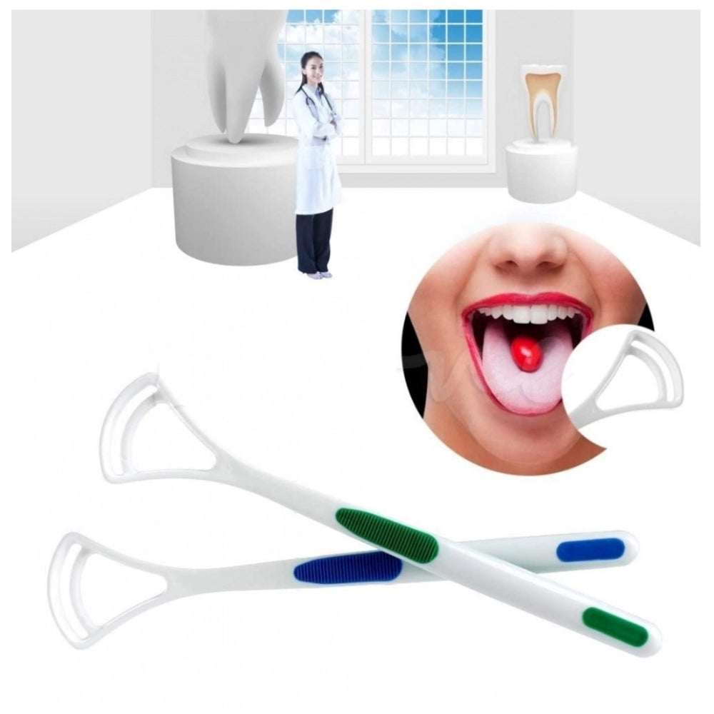 Assorted color double-edged plastic tongue cleaners, wider design for effective plaque removal and comfort-narrow headed to minimize gag reflex (pack of 3)