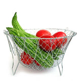 Assorted color multi-function foldable chef basket: steamer, strainer, deep fry pan & veggie wash