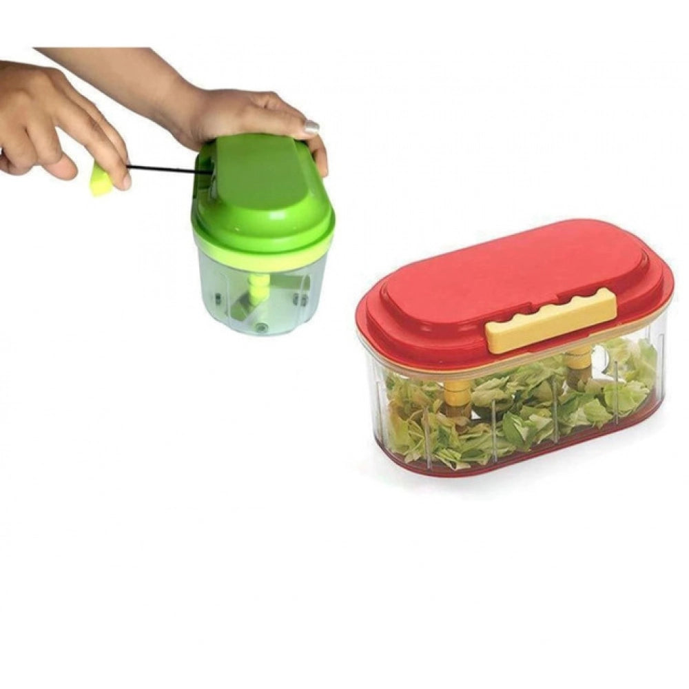 Assorted color ABS manual food processor twin bowl dual-blade hand chopper for vegetables and fruits, perfect for eco-friendly quick cutting at home or on-the-go