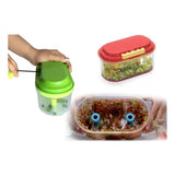 Assorted ABS plastic twin bowl dual-blade hand chopper for vegetables and fruits, eco-friendly manual food processor on countertop