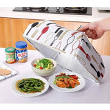 Assorted color reusable mesh food dish covers with aluminum foil interior, oxford cloth exterior for heat retention and bug protection. Portable and hangable with top handle