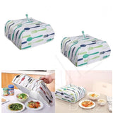 Assorted color reusable mesh food dish covers, aluminum foil interior for heat retention & oxford cloth exterior to keep bugs out. Portable with handle and hang feature