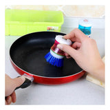 Pack of 4_Plastic Wash Basin Brush Cleaner with Soap Dispenser – (Color: Assorted)