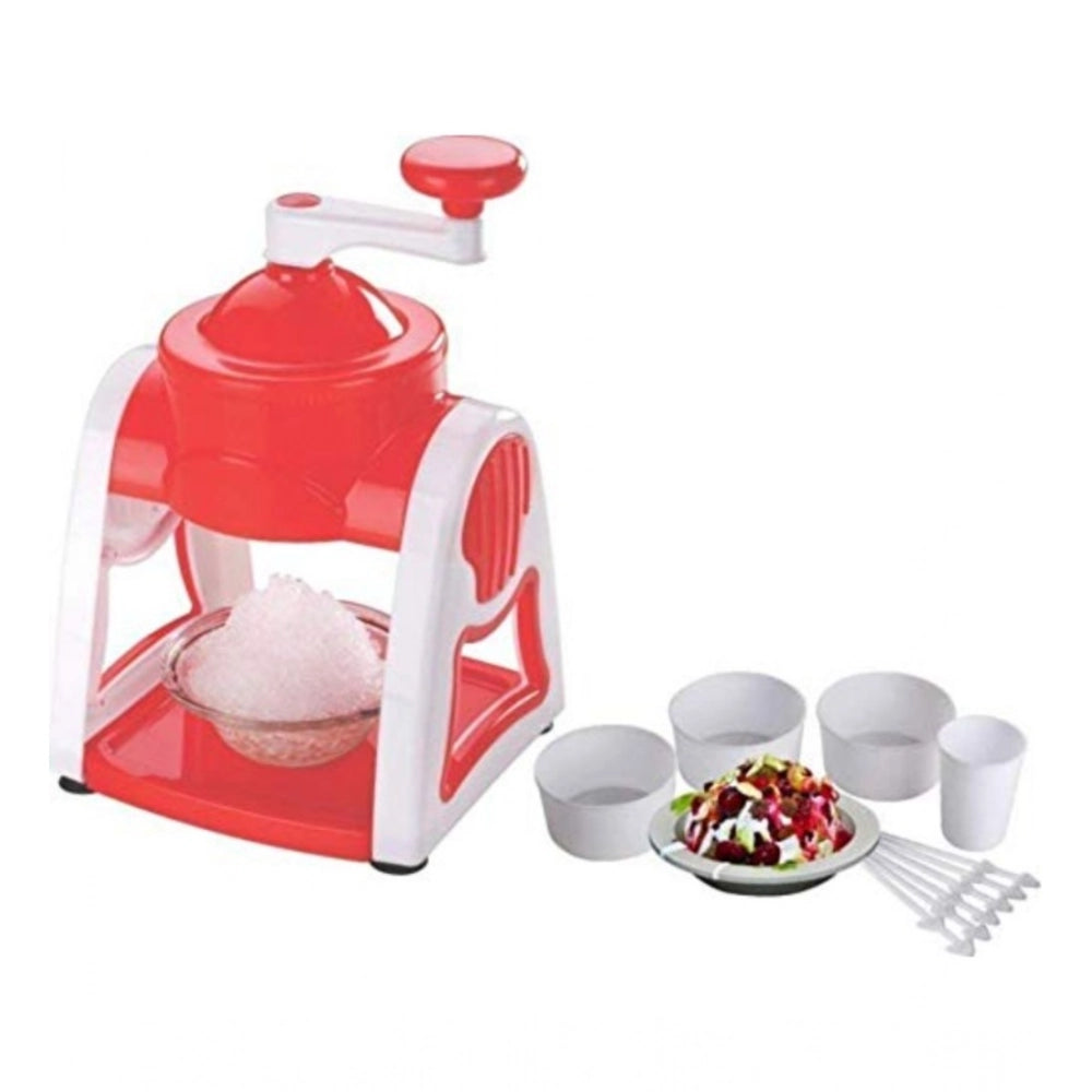 Assorted plastic ice gola and slush maker, handheld, rust-proof, compact kitchen appliance with 3 bowls, glass, 6 reusable sticks & dishwasher safe