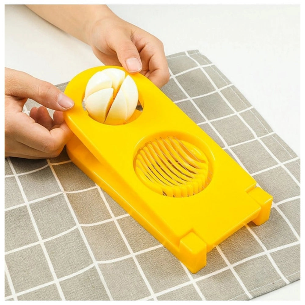 Assorted color 2-in-1 egg & mushroom slicer for easy meal prep at home or outdoor events, featuring plastic body & stainless steel wires