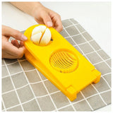 Assorted color 2-in-1 egg & mushroom slicer for easy meal prep at home or outdoor events, featuring plastic body & stainless steel wires