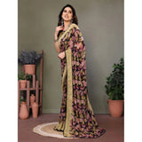 Beige chiffon printed saree with unstitched blouse (5.5Mtr), elegant Indian women's traditional wear