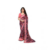 Pink chiffon printed saree with unstitched blouse (5.5Mtr), vibrant design on display