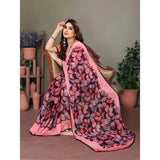 Pink chiffon printed saree with unstitched blouse (5.5Mtr), vibrant pattern on display