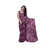 Purple chiffon printed saree with unstitched blouse (5.5Mtr), vibrant floral design