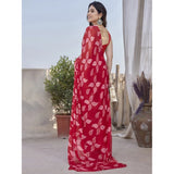Women's Chiffon Printed Saree With Unstitched Blouse 5.5Mtr (Red)
