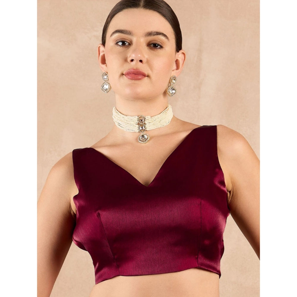 Wine Jimmy Choo solid saree with unstitched blouse (5.5Mtr), luxurious formal Indian wear