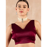 Women's Jimmy Choo solid Saree With Unstitched Blouse 5.5Mtr (Wine )